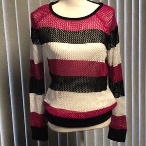 NWT Boston Proper Pink Black White Mesh Pullover